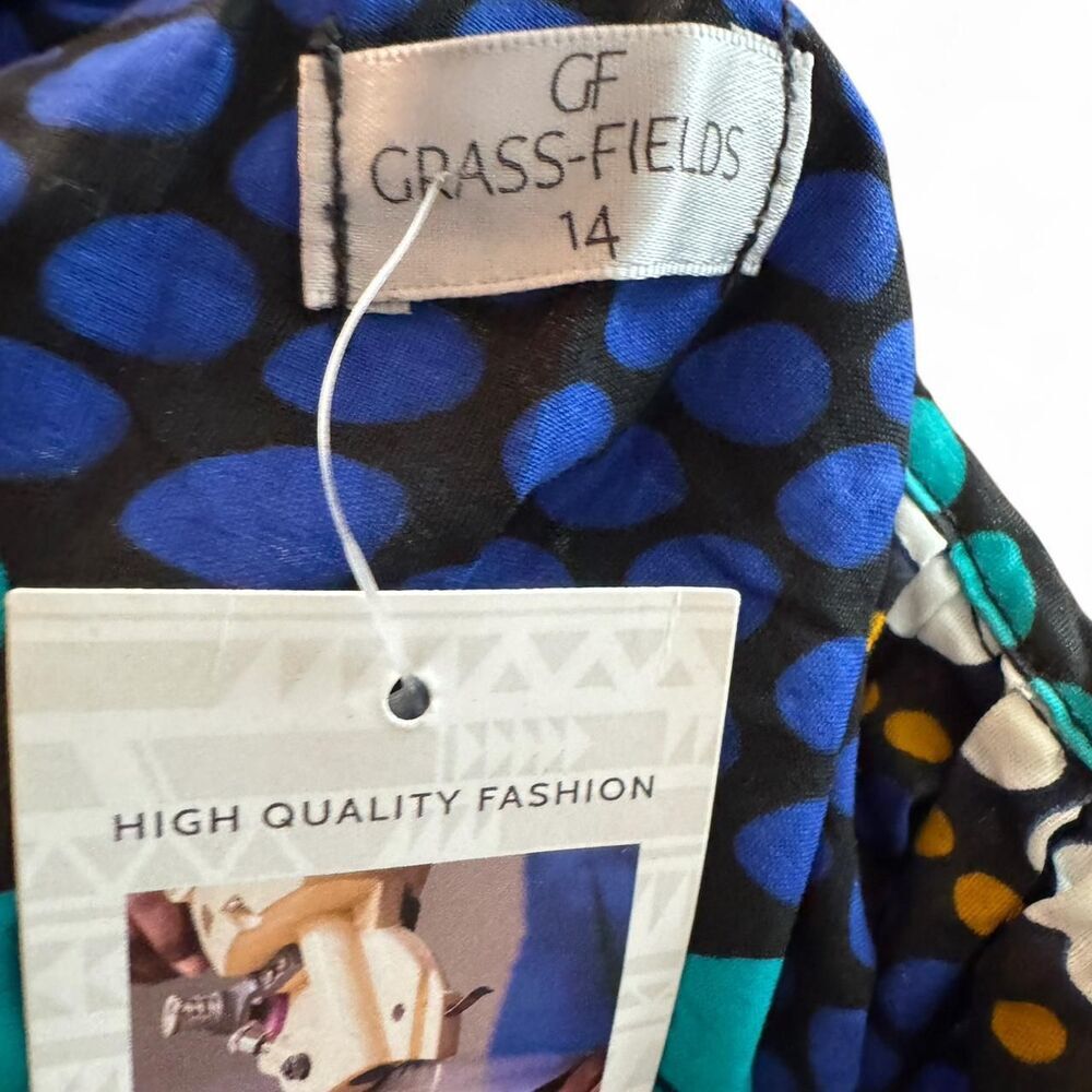 GrassFields Puff Sleeve Dress 2X Bold African Print Smocked Babydoll Mini Africa - Picture 3 of 7
